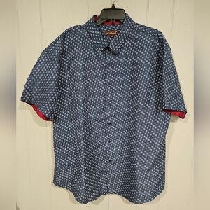 St. Patrick XXL Blue Floral Polka-Dot Microfiber Short Sleeve Button Down Shirt